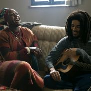 Lashana Lynch as “Rita Marley” and Kingsley Ben-Adir as “Bob Marley” in Bob Marley: One Love from Paramount Pictures.